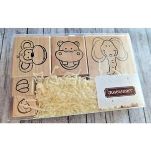 Close To My Heart Zoo Friends Rubber Stamp‎ Set Wood New S553 Monkey Elephant